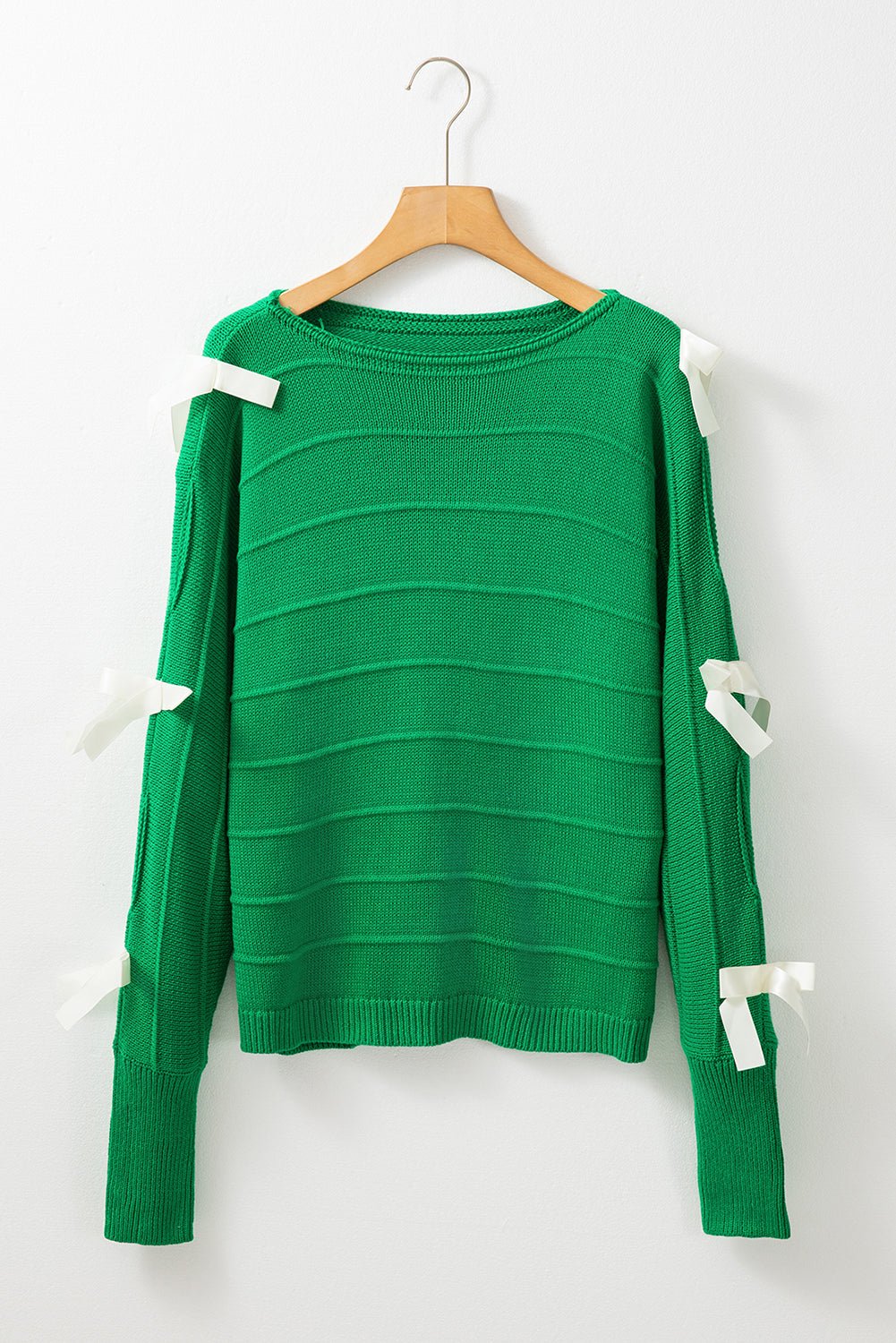 Bow Cut-Out Round Neck Sweater - Rooted & Reckless Co.
