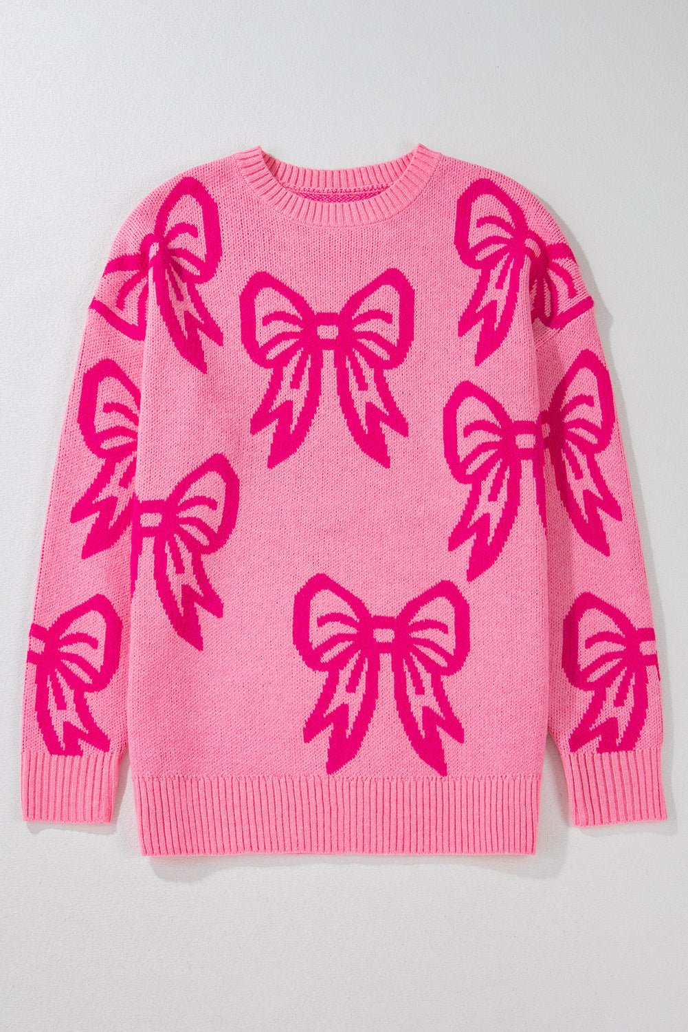 Bow Drop Shoulder Long Sleeve Sweater - Rooted & Reckless Co.