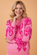 Bow Drop Shoulder Long Sleeve Sweater - Rooted & Reckless Co.