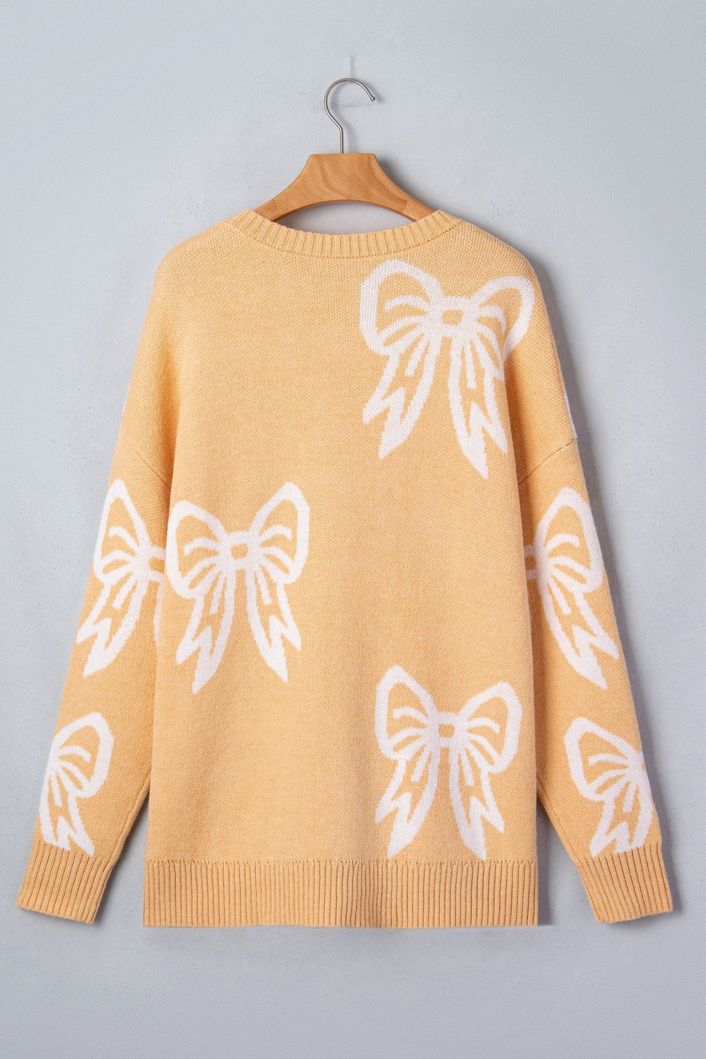 Bow Drop Shoulder Long Sleeve Sweater - Rooted & Reckless Co.