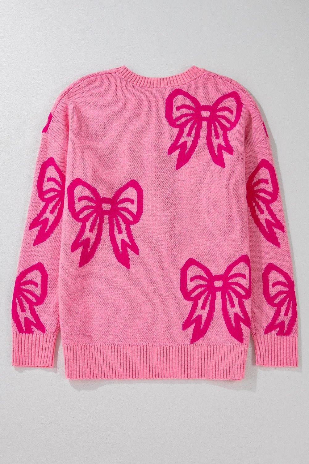 Bow Drop Shoulder Long Sleeve Sweater - Rooted & Reckless Co.