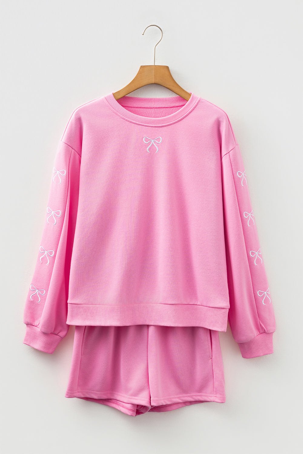 Bow Embroidered Pullover and Shorts Set - Rooted & Reckless Co.
