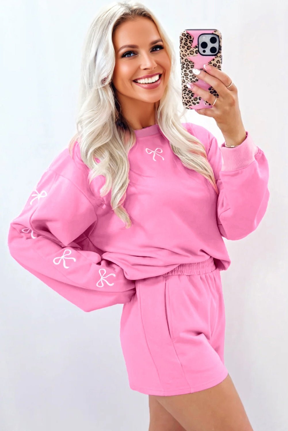 Bow Embroidered Pullover and Shorts Set - Rooted & Reckless Co.