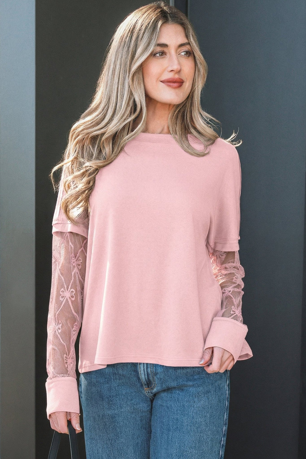 Bow Mesh Patchwork Long Sleeve Tee - Rooted & Reckless Co.