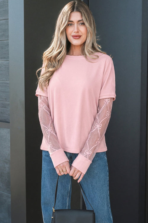Bow Mesh Patchwork Long Sleeve Tee - Rooted & Reckless Co.