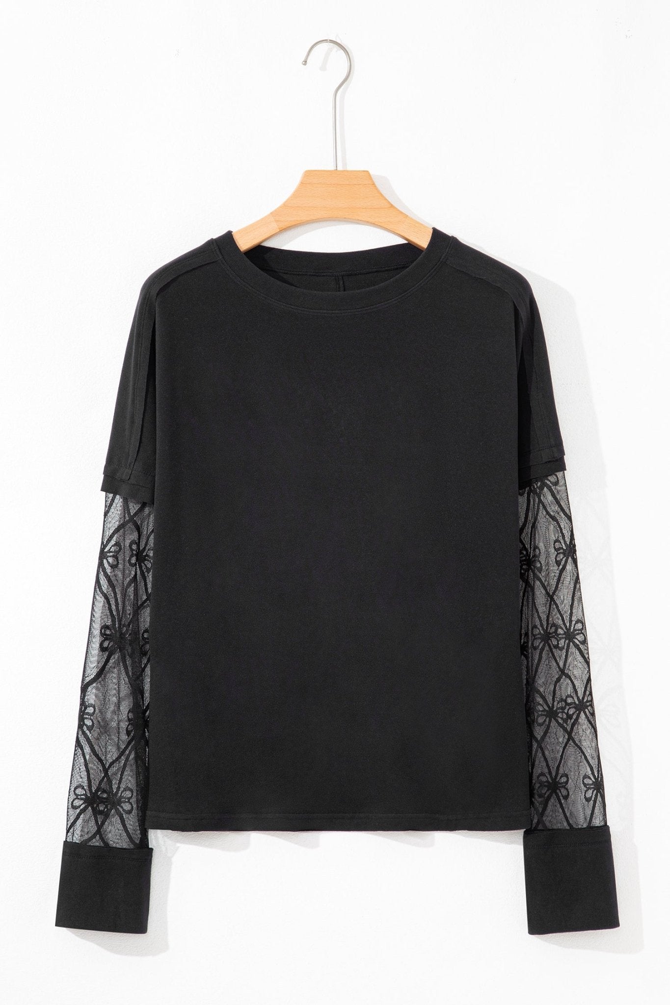 Bow Mesh Patchwork Long Sleeve Tee - Rooted & Reckless Co.