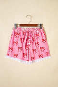 Bow Stripe Patchwork Elastic Waist Lace Trim Shorts - Rooted & Reckless Co.