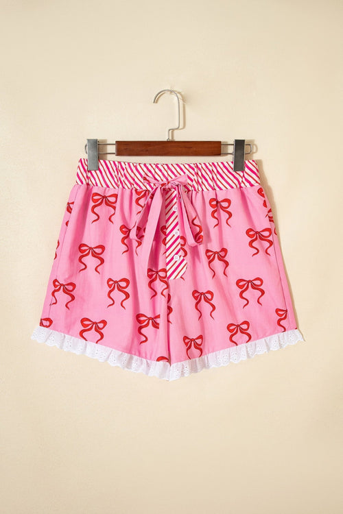Bow Stripe Patchwork Elastic Waist Lace Trim Shorts - Rooted & Reckless Co.