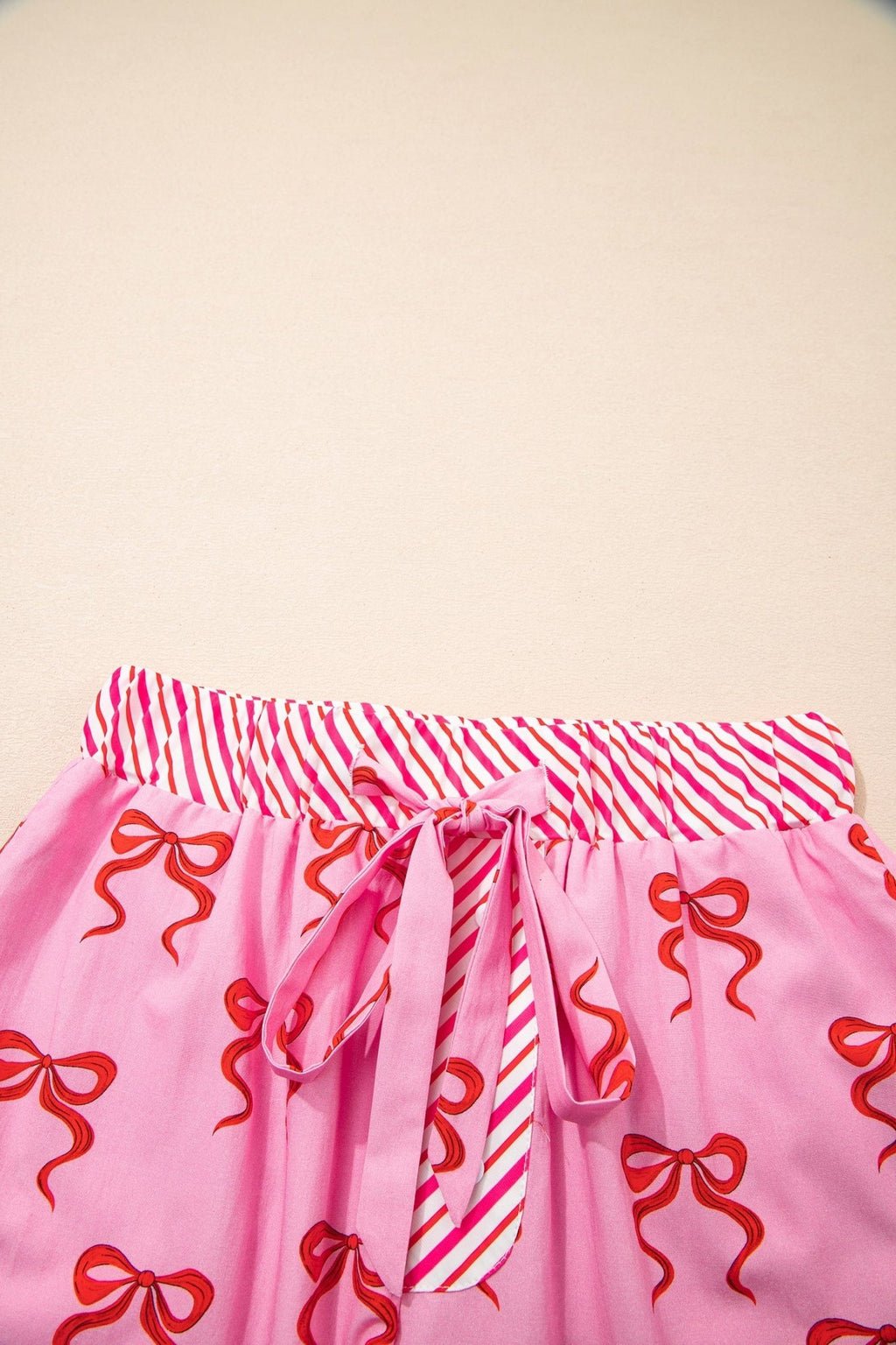 Bow Stripe Patchwork Elastic Waist Lace Trim Shorts - Rooted & Reckless Co.