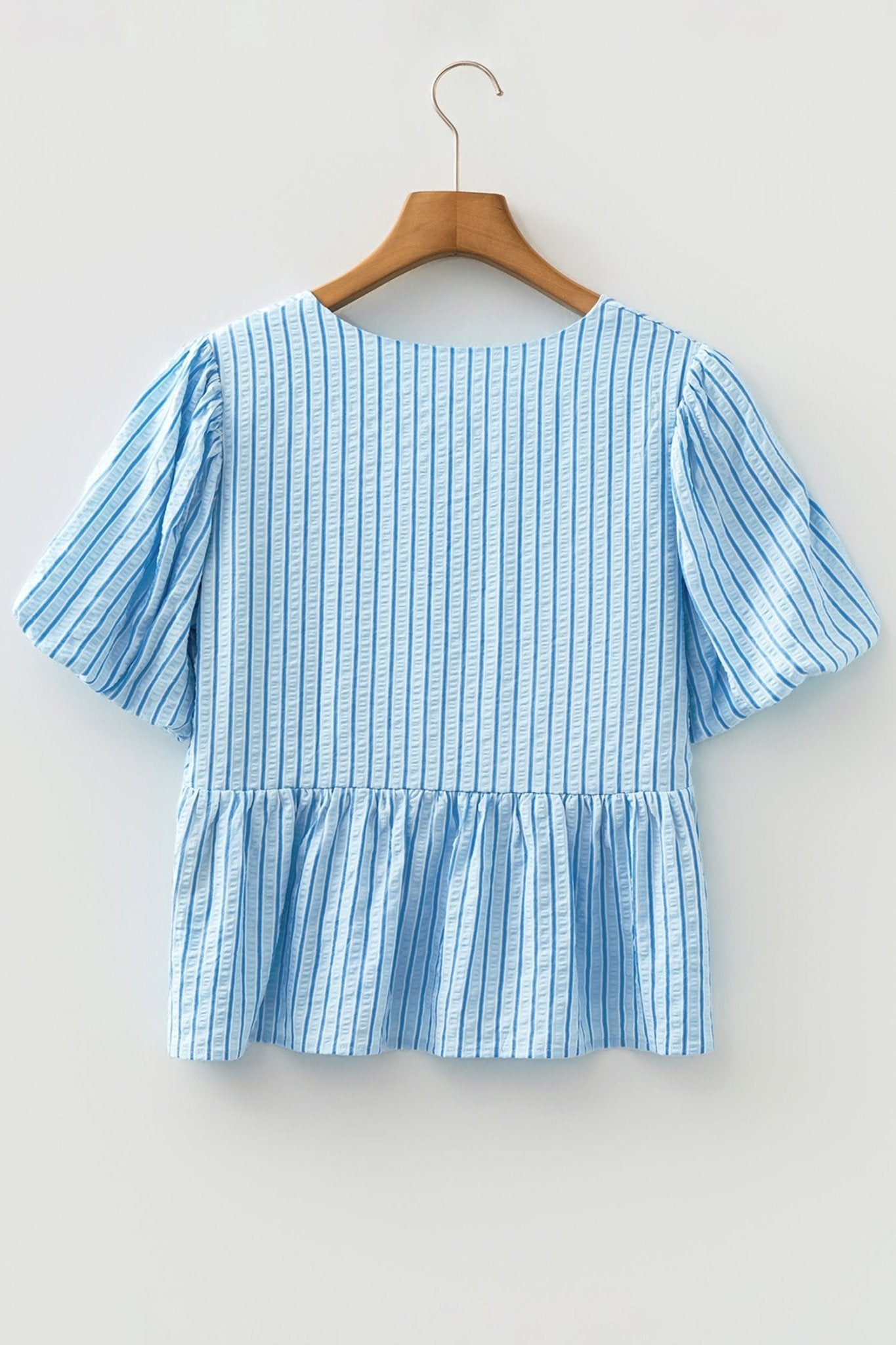 Bow Textured Puff Sleeve Babydoll Blouse - Rooted & Reckless Co.
