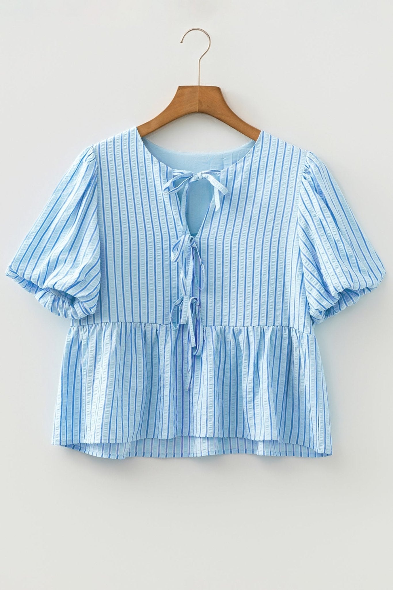 Bow Textured Puff Sleeve Babydoll Blouse - Rooted & Reckless Co.