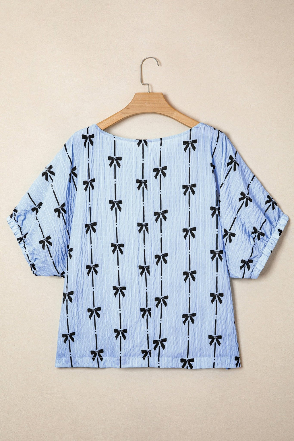 Bow Textured Short Puff Sleeve Top - Rooted & Reckless Co.