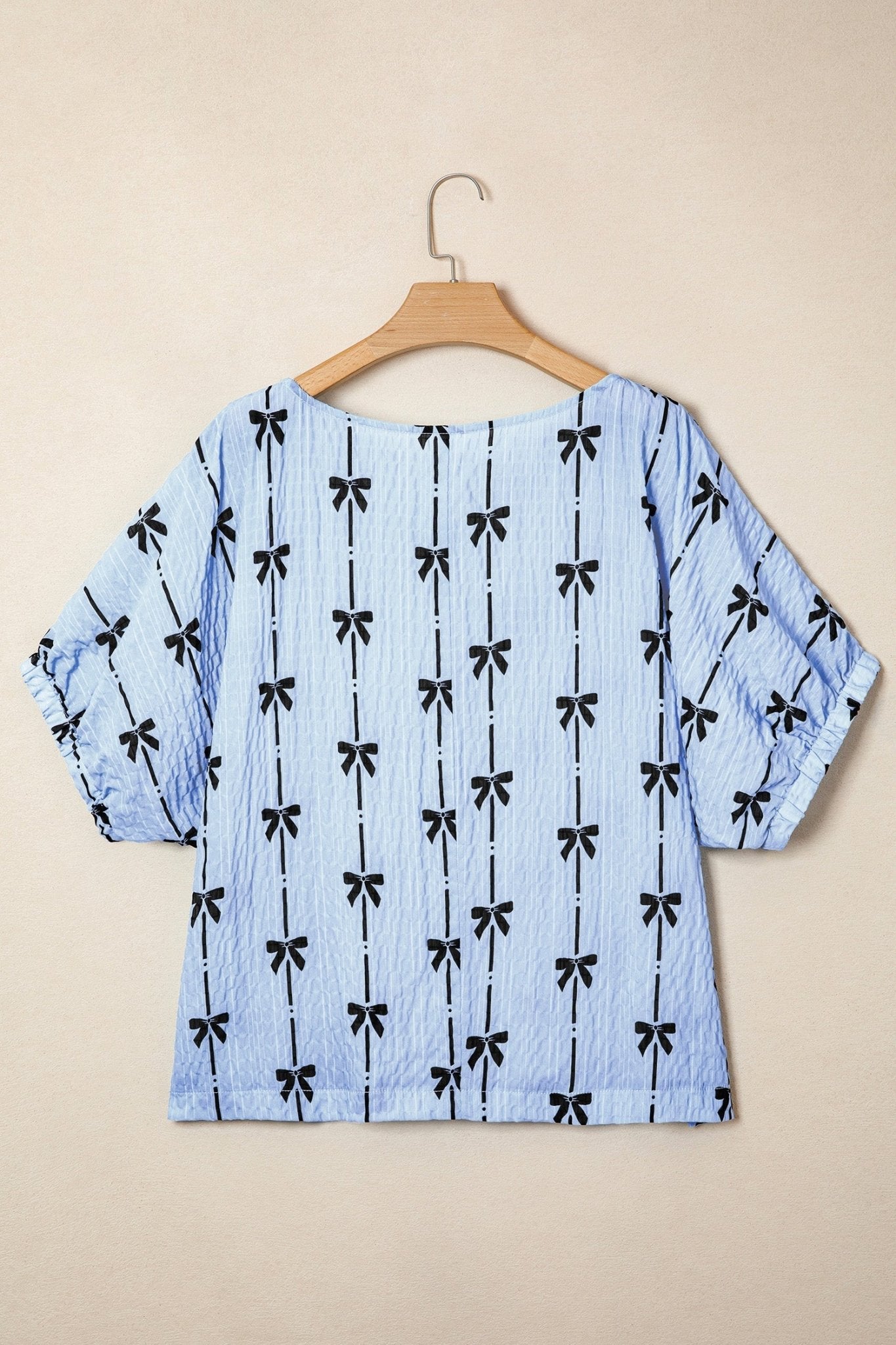 Bow Textured Short Puff Sleeve Top - Rooted & Reckless Co.