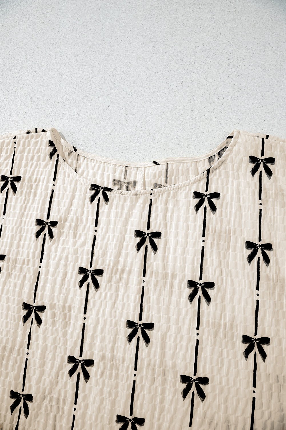 Bow Textured Short Puff Sleeve Top - Rooted & Reckless Co.