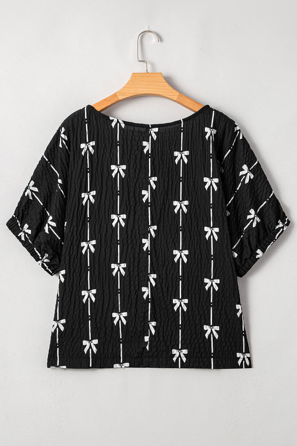Bow Textured Short Puff Sleeve Top - Rooted & Reckless Co.