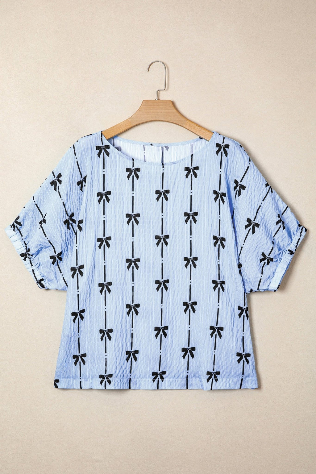 Bow Textured Short Puff Sleeve Top - Rooted & Reckless Co.