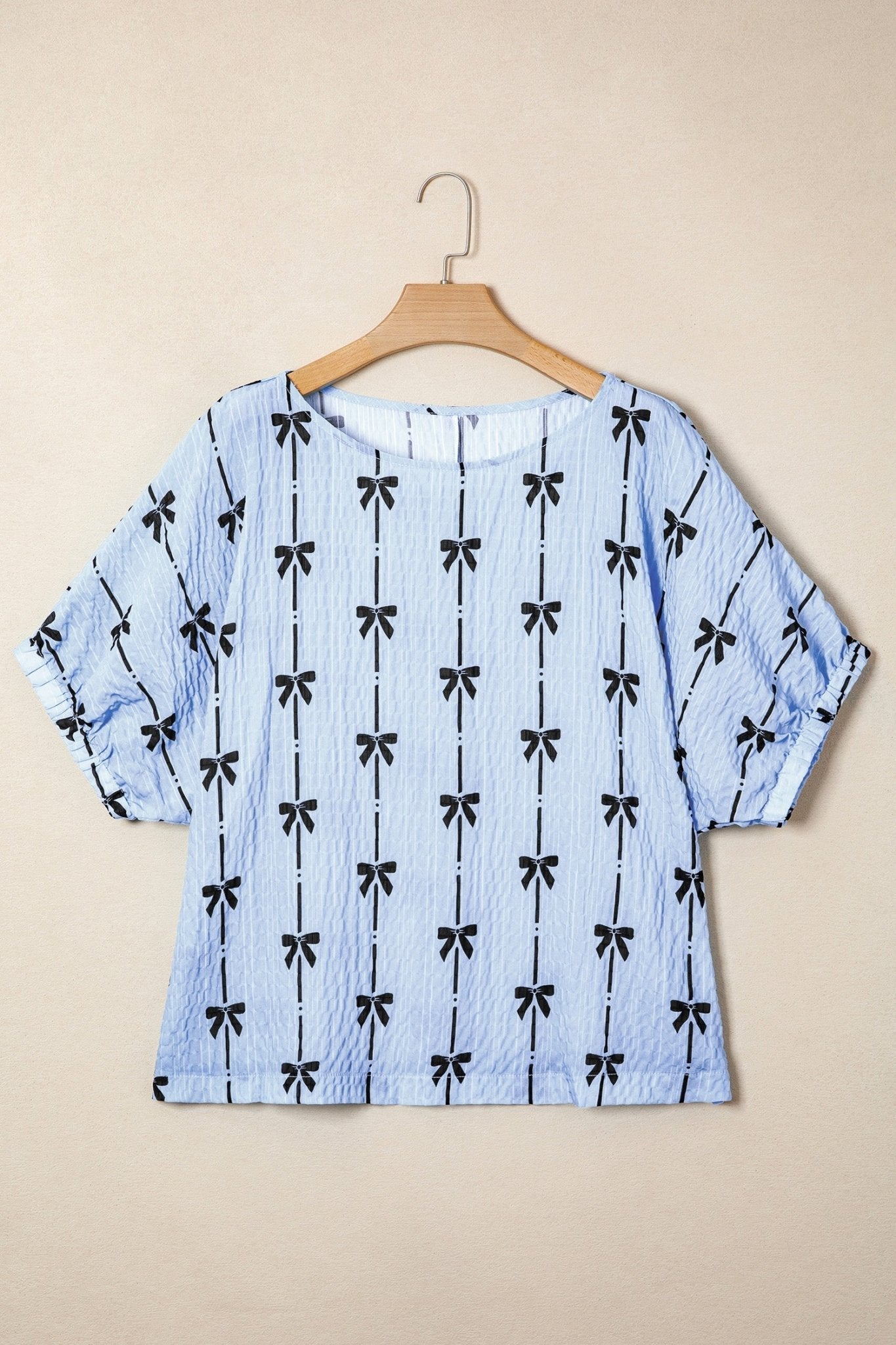 Bow Textured Short Puff Sleeve Top - Rooted & Reckless Co.