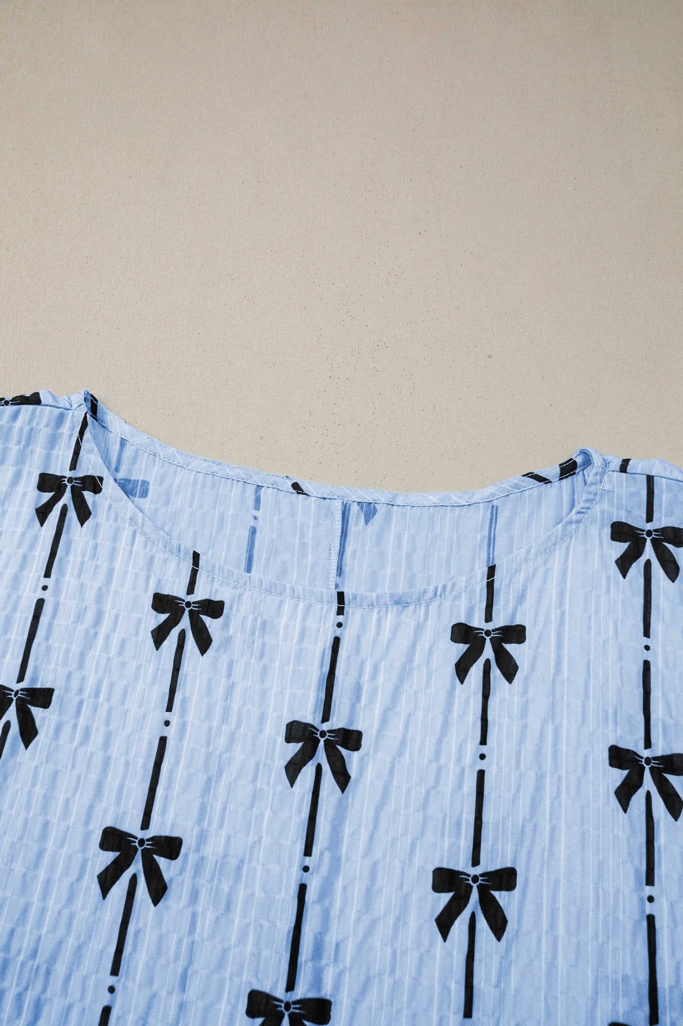 Bow Textured Short Puff Sleeve Top - Rooted & Reckless Co.