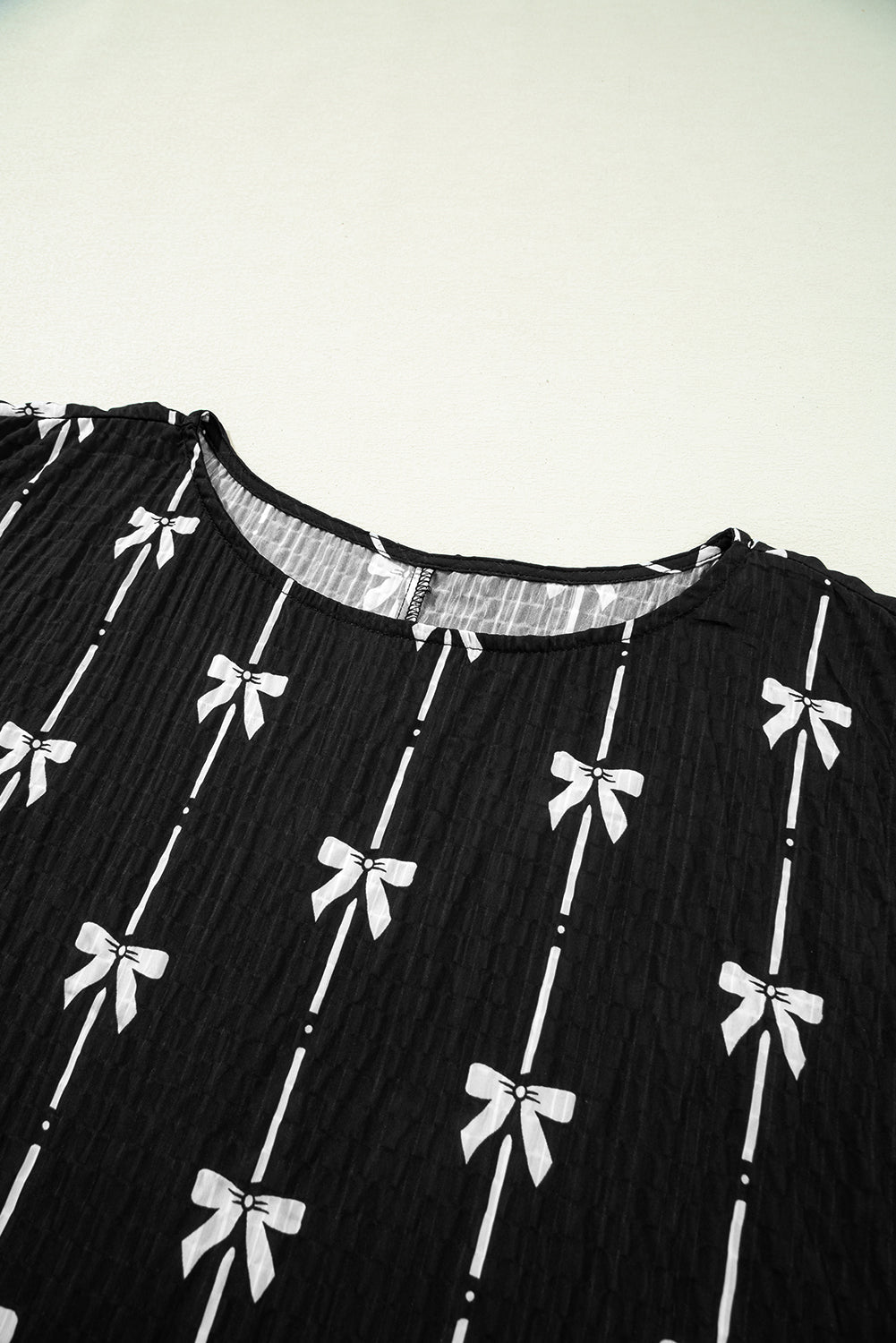 Bow Textured Short Puff Sleeve Top - Rooted & Reckless Co.