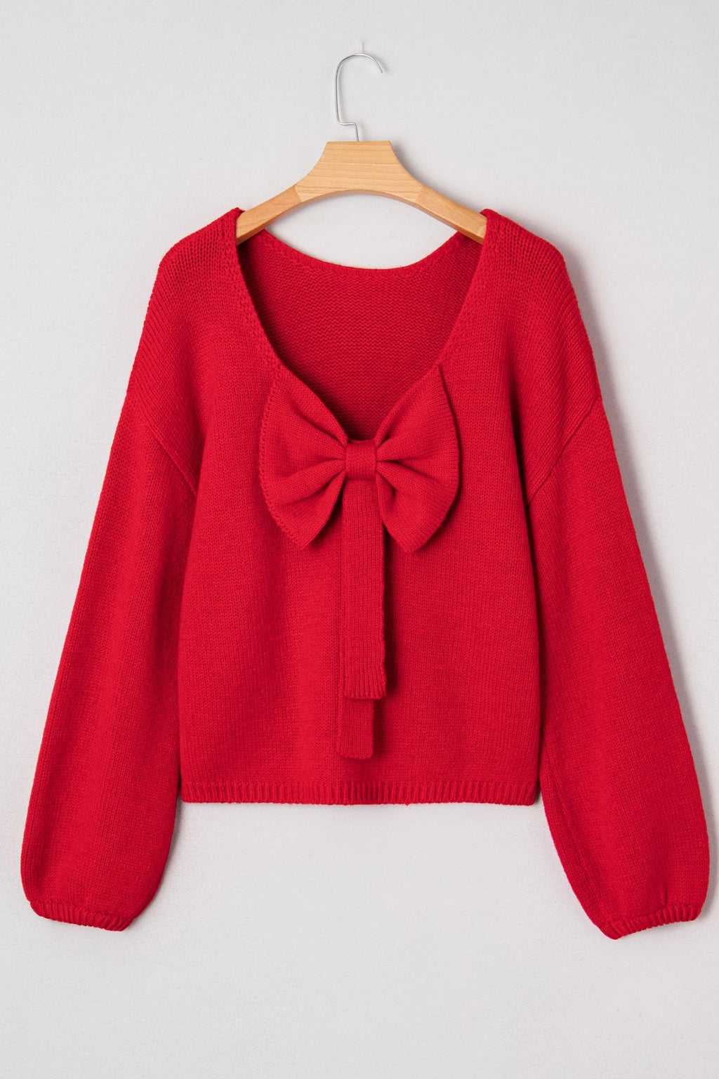 Bow Tie Backless Bubble Sleeve Sweater - Rooted & Reckless Co.