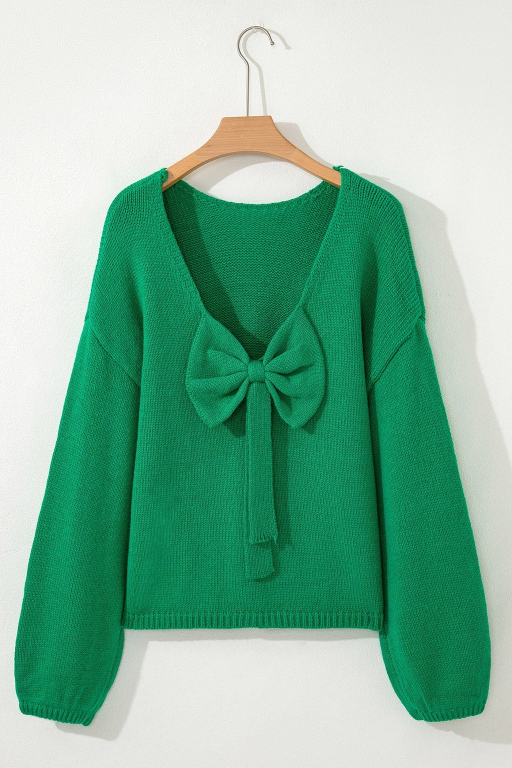 Bow Tie Backless Bubble Sleeve Sweater - Rooted & Reckless Co.