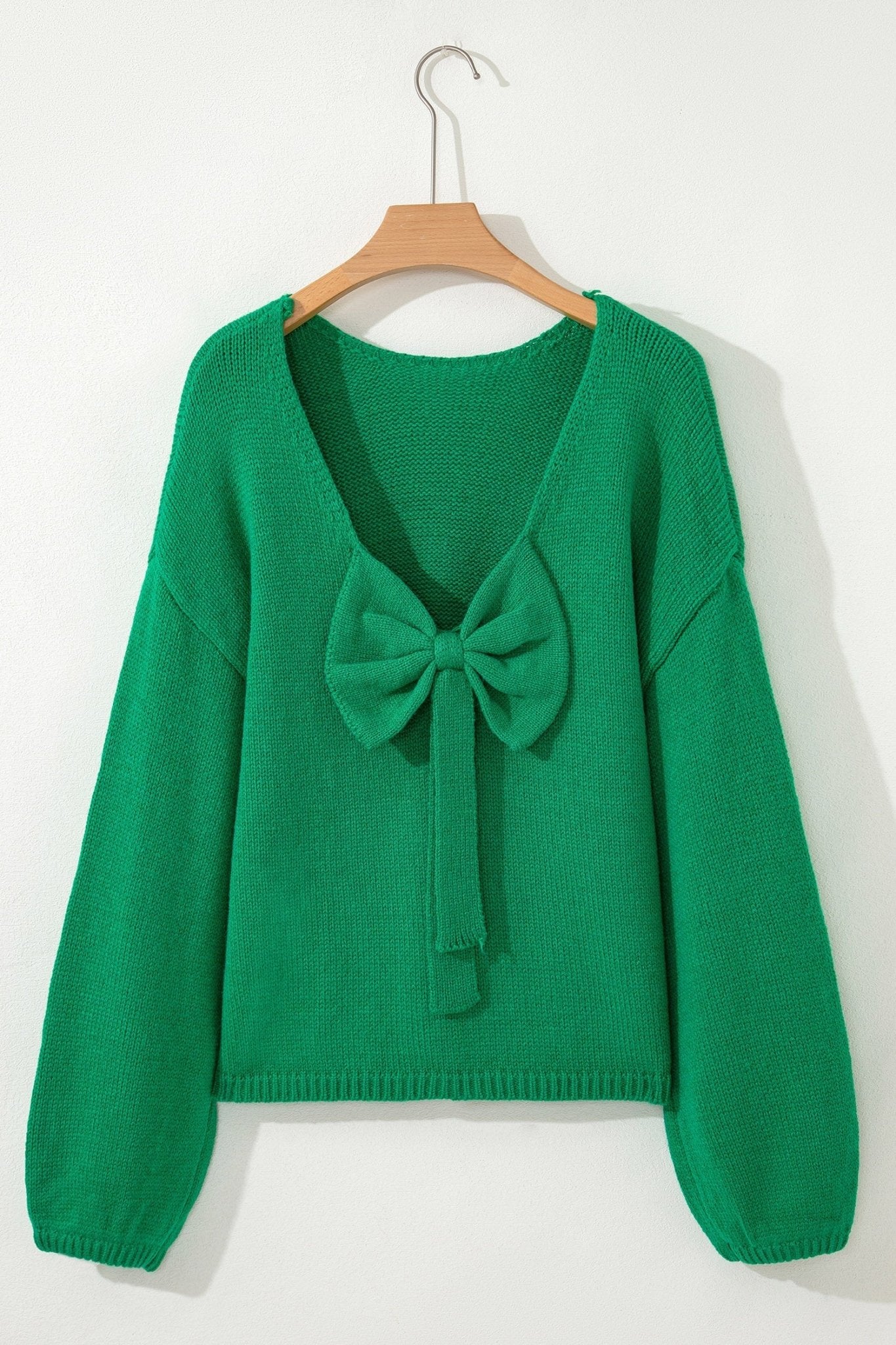 Bow Tie Backless Bubble Sleeve Sweater - Rooted & Reckless Co.