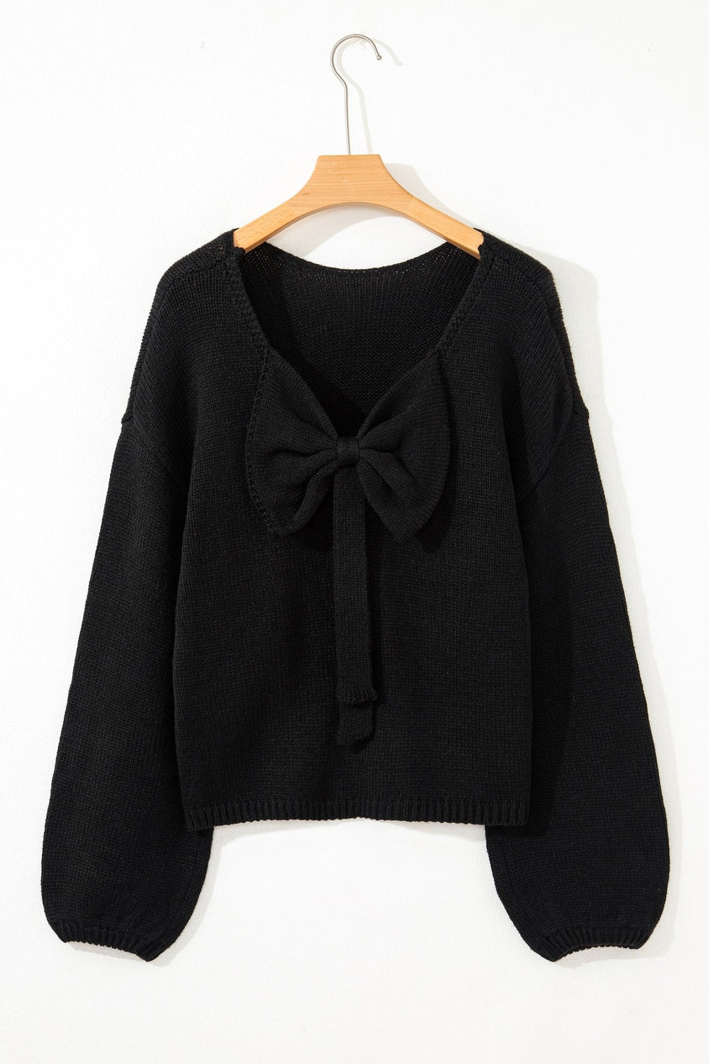 Bow Tie Backless Bubble Sleeve Sweater - Rooted & Reckless Co.