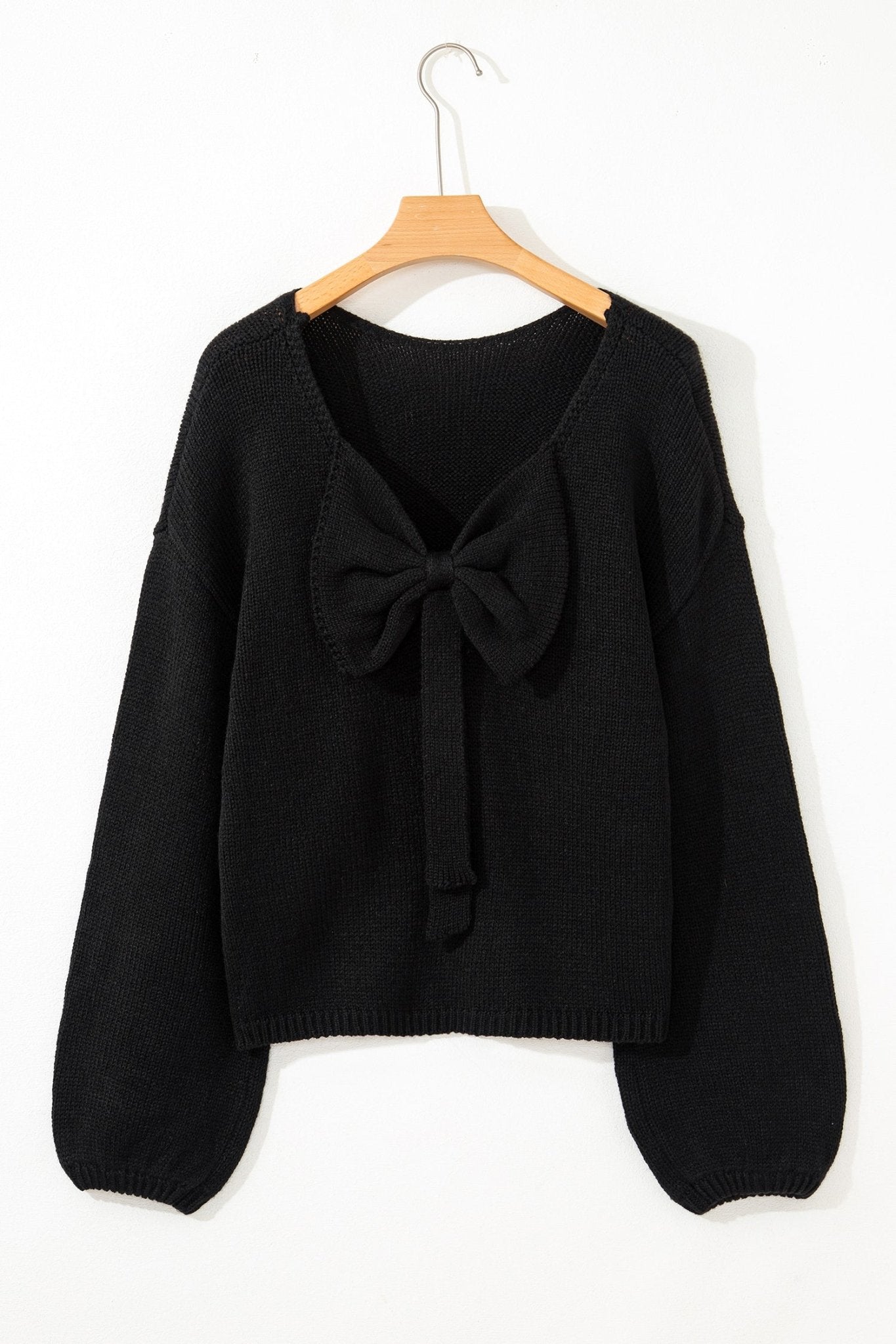 Bow Tie Backless Bubble Sleeve Sweater - Rooted & Reckless Co.