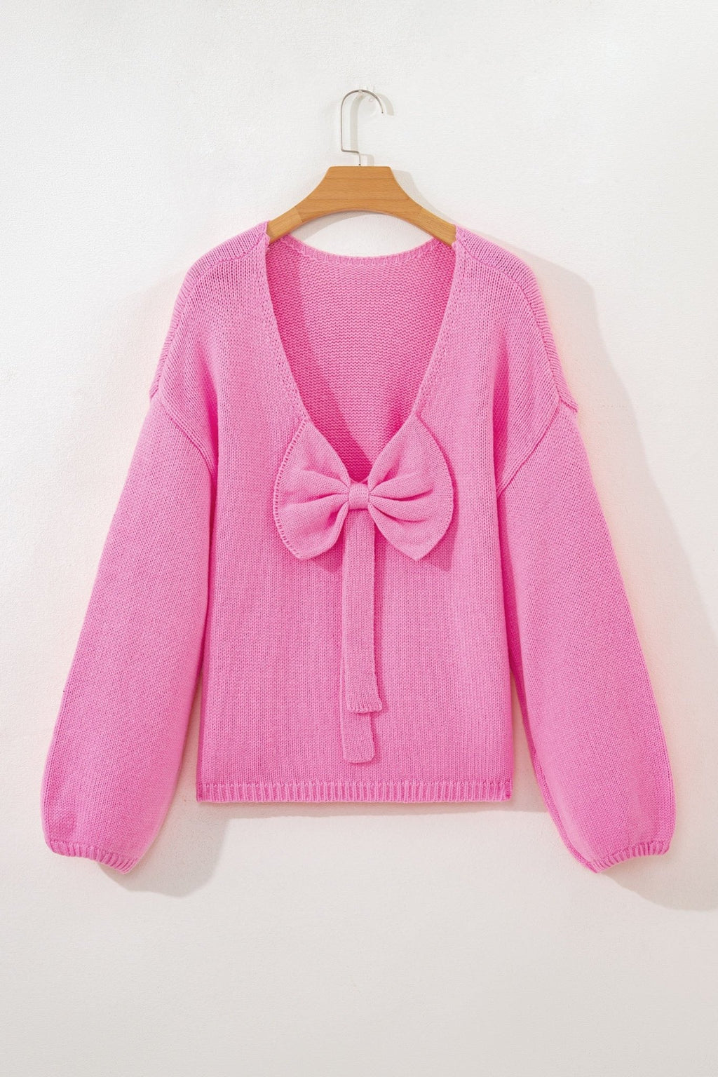 Bow Tie Backless Bubble Sleeve Sweater - Rooted & Reckless Co.