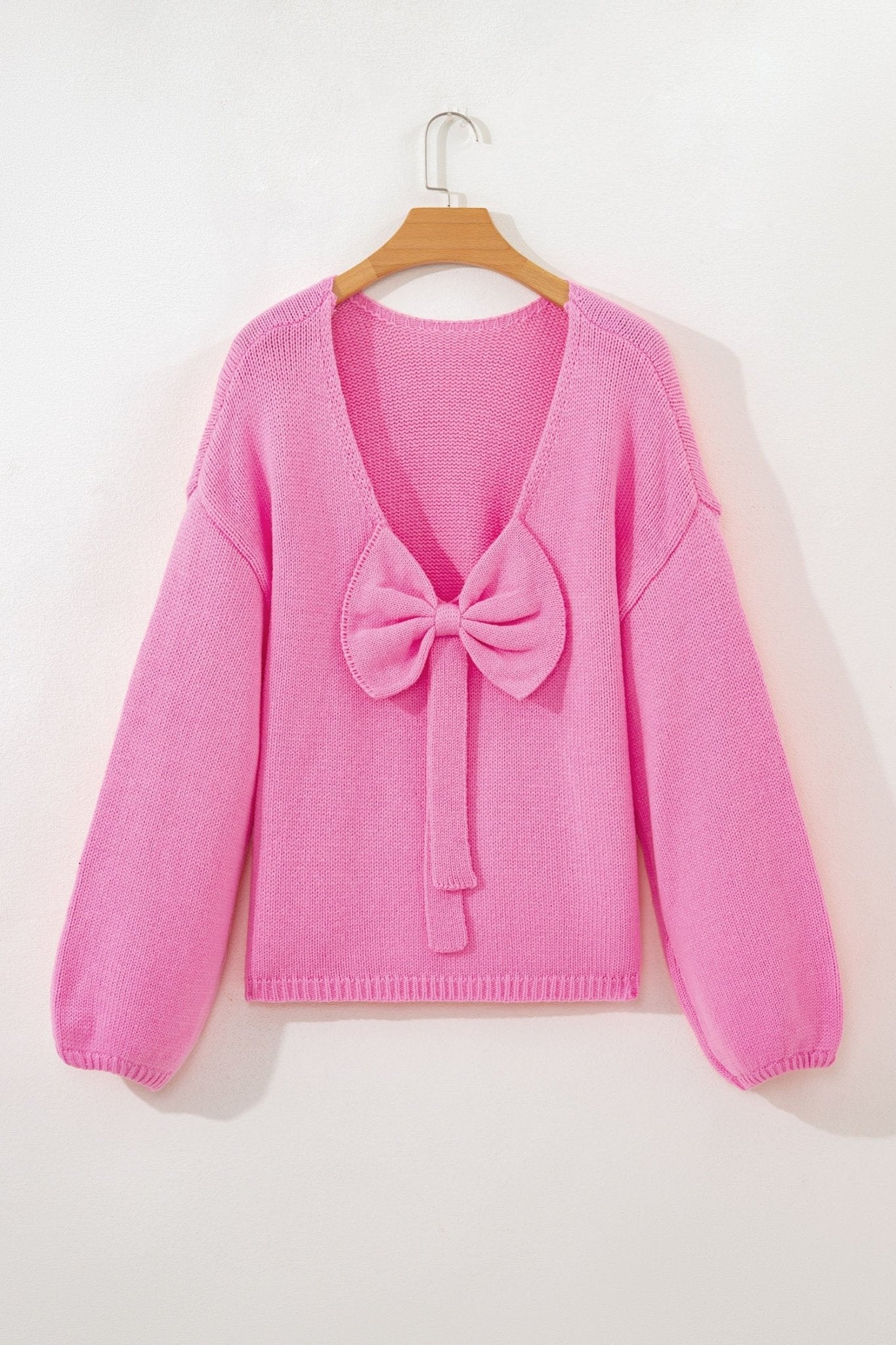 Bow Tie Backless Bubble Sleeve Sweater - Rooted & Reckless Co.