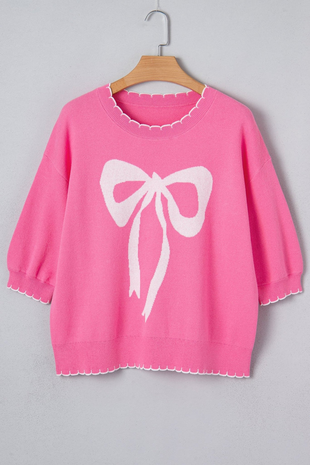Bow Tie Contrast Stitch 3/4 Sleeve Sweater - Rooted & Reckless Co.