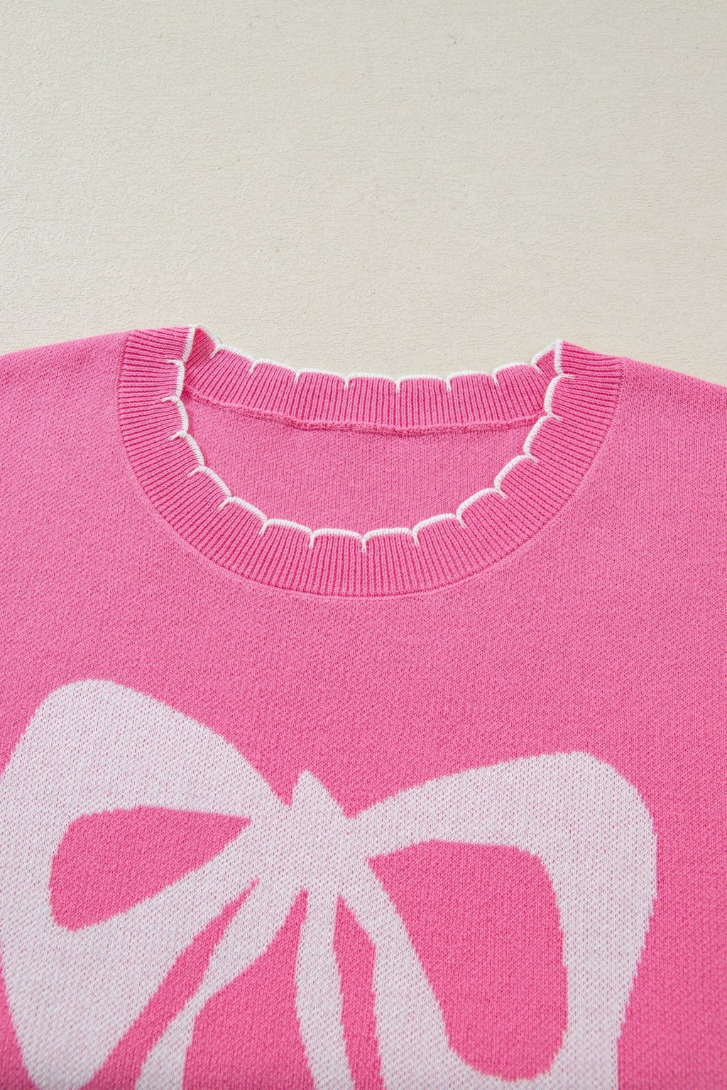 Bow Tie Contrast Stitch 3/4 Sleeve Sweater - Rooted & Reckless Co.