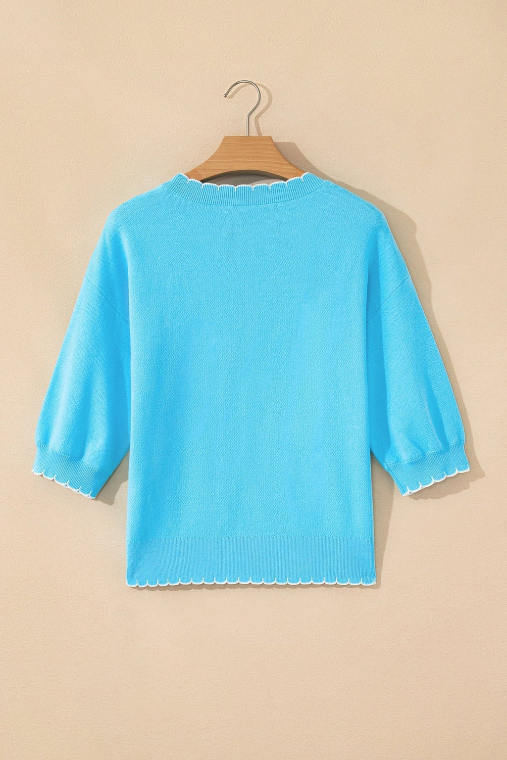 Bow Tie Contrast Stitch 3/4 Sleeve Sweater - Rooted & Reckless Co.