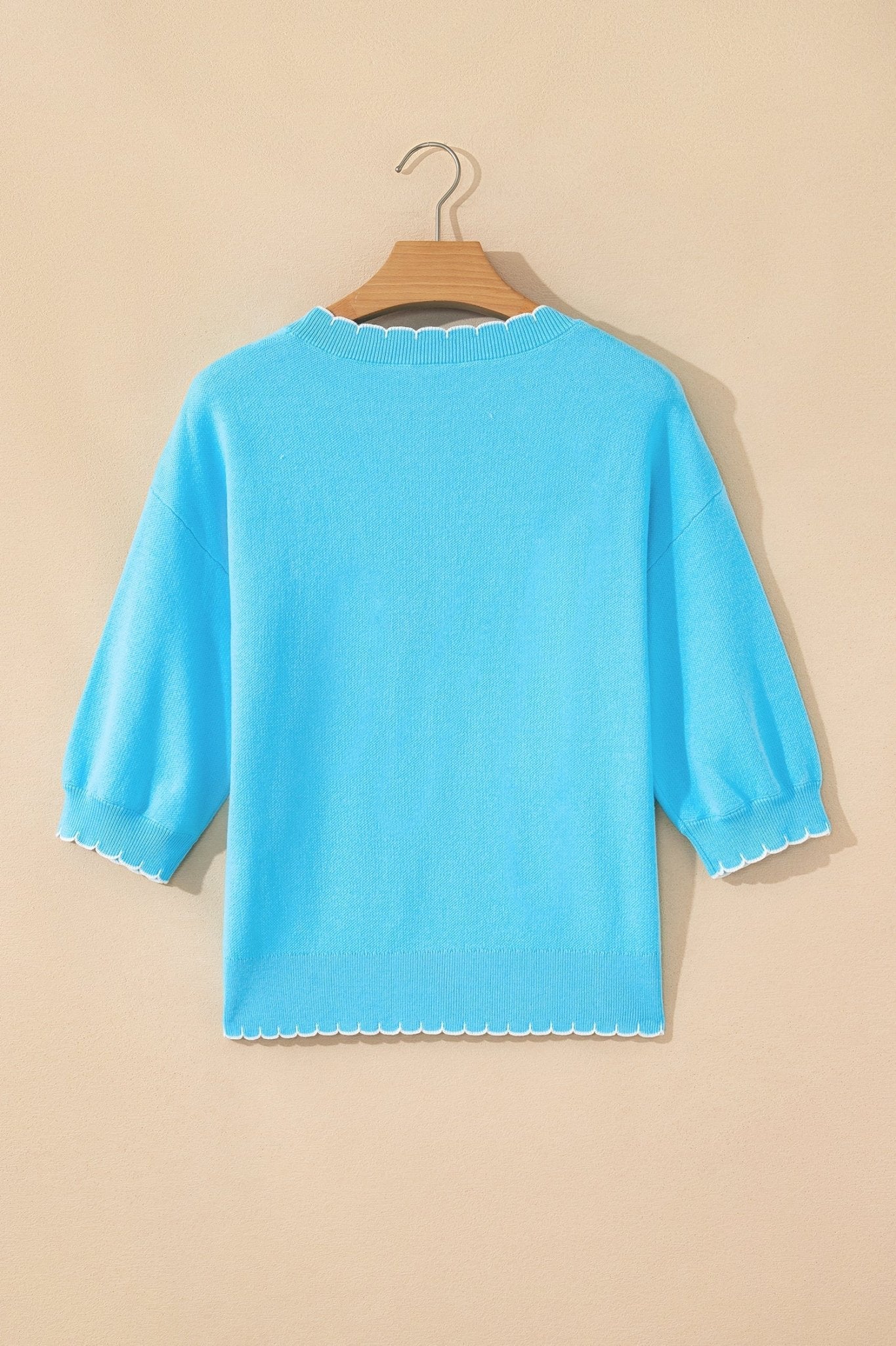 Bow Tie Contrast Stitch 3/4 Sleeve Sweater - Rooted & Reckless Co.