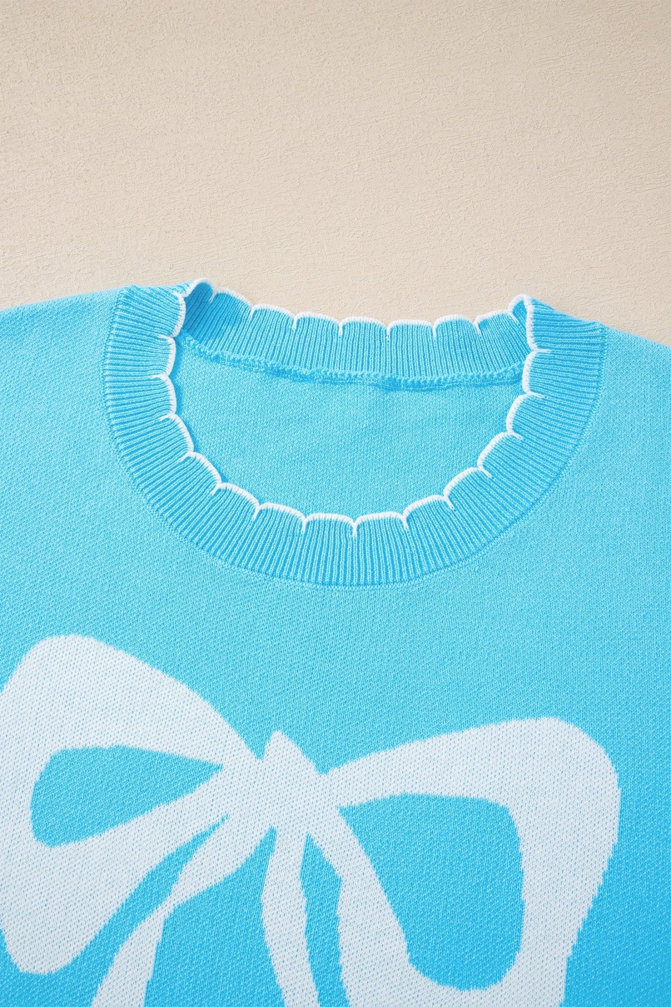 Bow Tie Contrast Stitch 3/4 Sleeve Sweater - Rooted & Reckless Co.