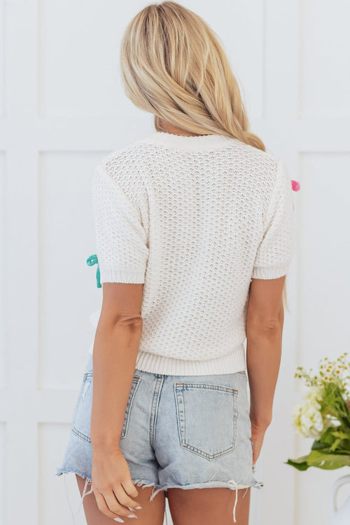 Bow Tie Crewneck Short Sleeve Sweater - Rooted & Reckless Co.