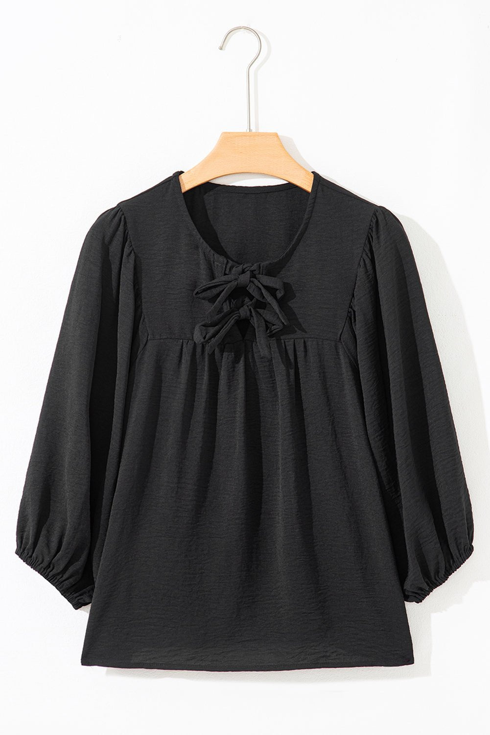 Bow Tie Neck 3/4 Sleeve Blouse - Rooted & Reckless Co.