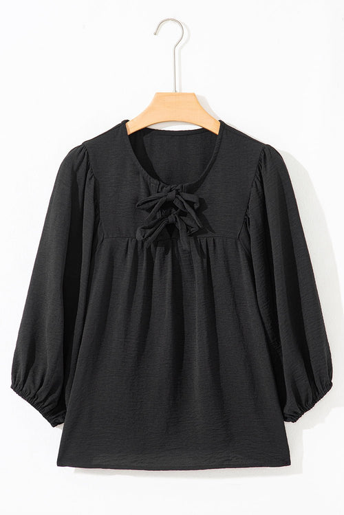 Bow Tie Neck 3/4 Sleeve Blouse - Rooted & Reckless Co.
