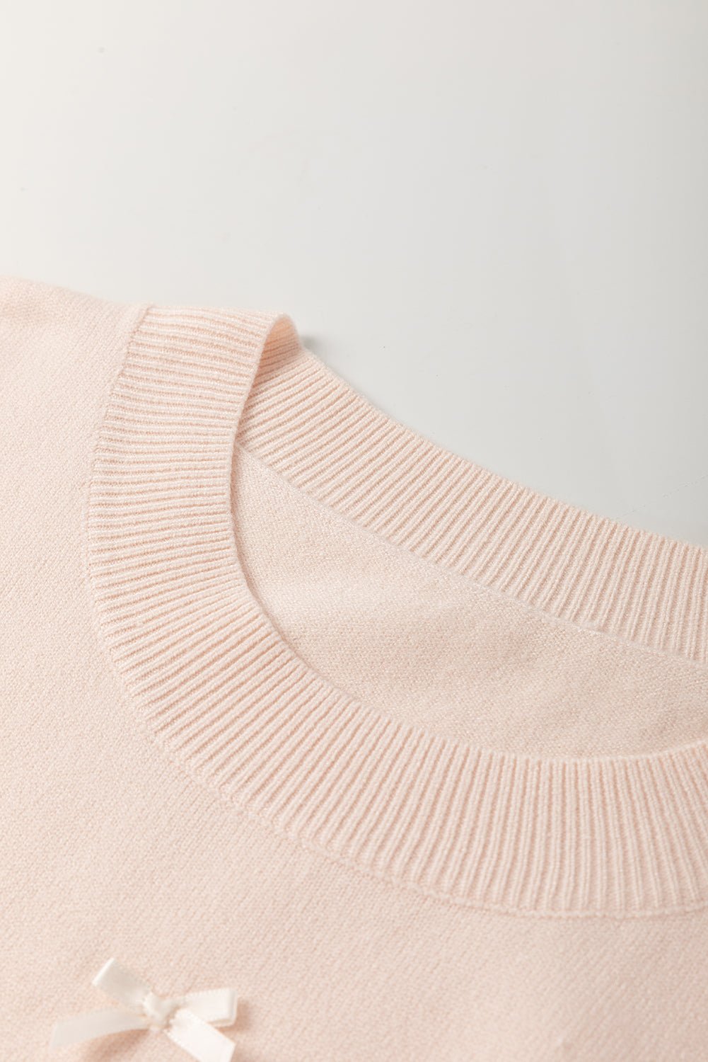 Bow Tie Pearl Embellished Dolman Short Sleeve Sweater - Rooted & Reckless Co.