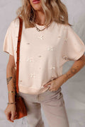 Bow Tie Pearl Embellished Dolman Short Sleeve Sweater - Rooted & Reckless Co.