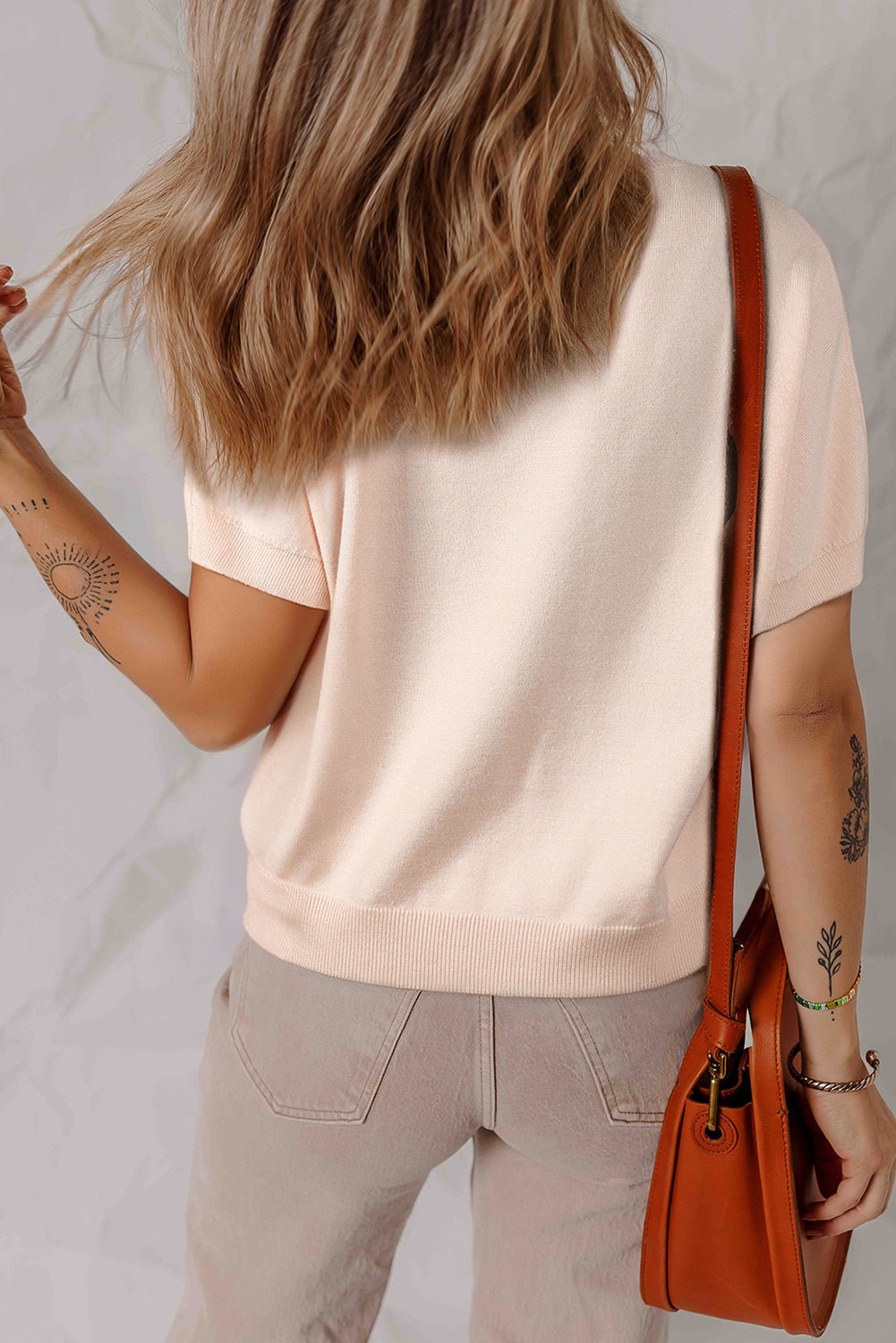 Bow Tie Pearl Embellished Dolman Short Sleeve Sweater - Rooted & Reckless Co.
