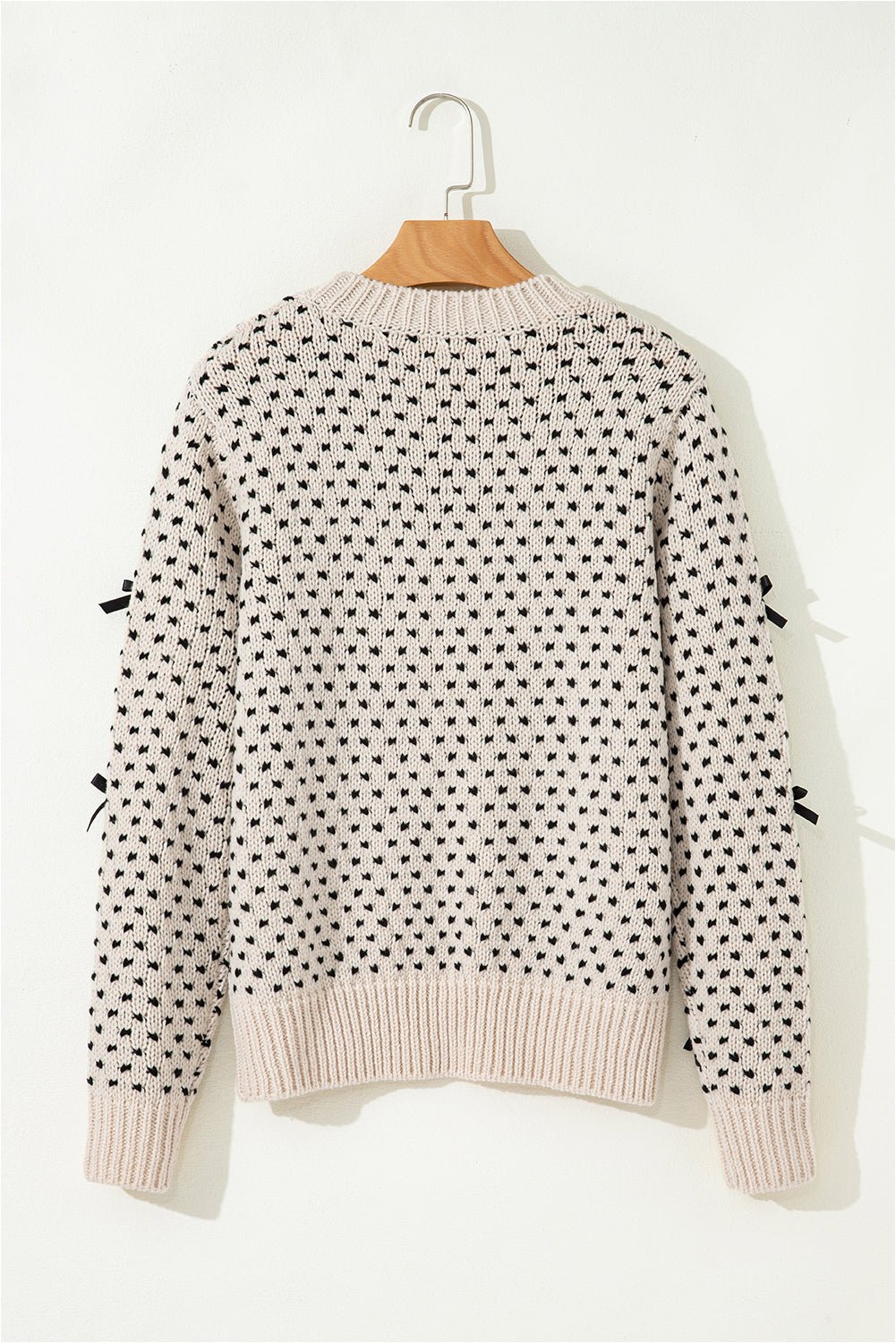 Bow Tie Ribbed Edge Crewneck Long Sleeve Sweater - Rooted & Reckless Co.