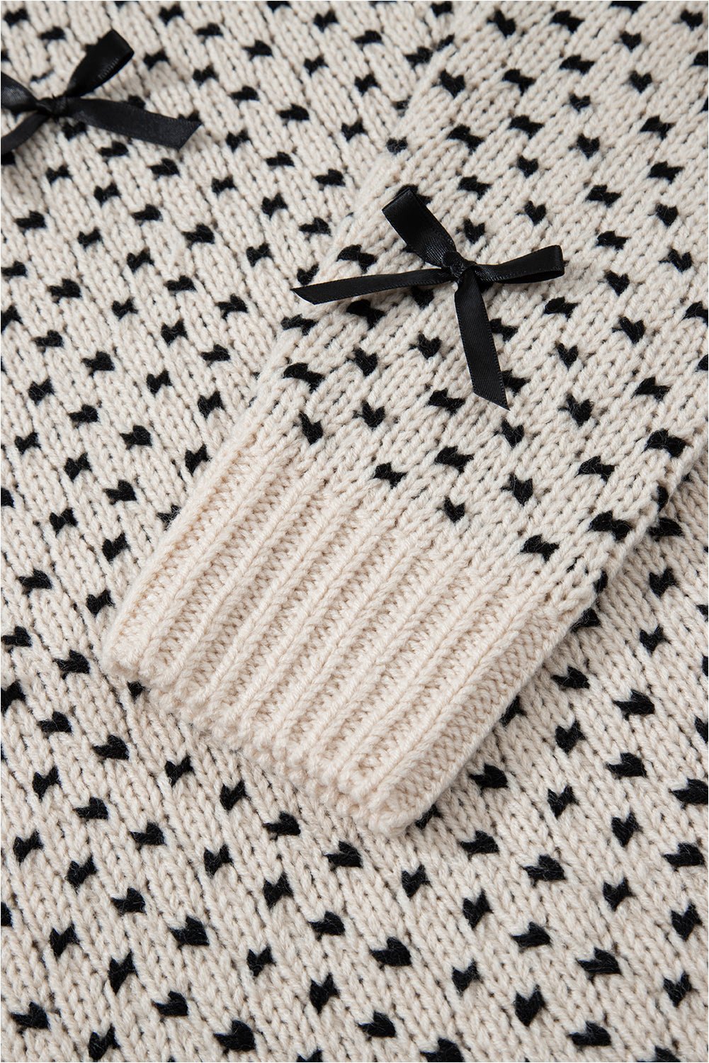 Bow Tie Ribbed Edge Crewneck Long Sleeve Sweater - Rooted & Reckless Co.