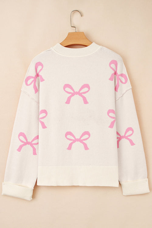 Bow Tie Ribbed Trim Drop Shoulder Sweater - Rooted & Reckless Co.