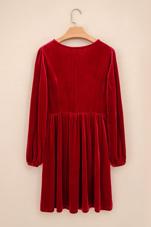 Bow Tie Velvet High Waist Mini Dress - Rooted & Reckless Co.