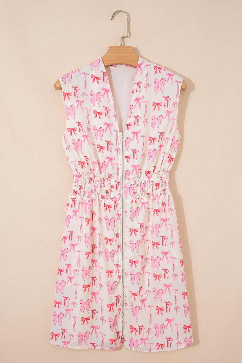 Bow Zip Up Cinched Waist Mini Dress - Rooted & Reckless Co.