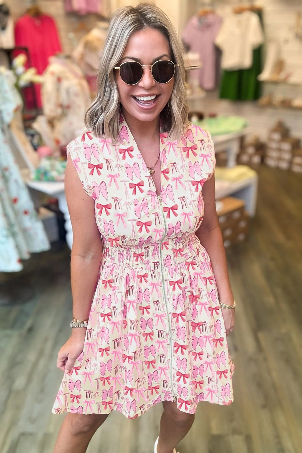 Bow Zip Up Cinched Waist Mini Dress - Rooted & Reckless Co.