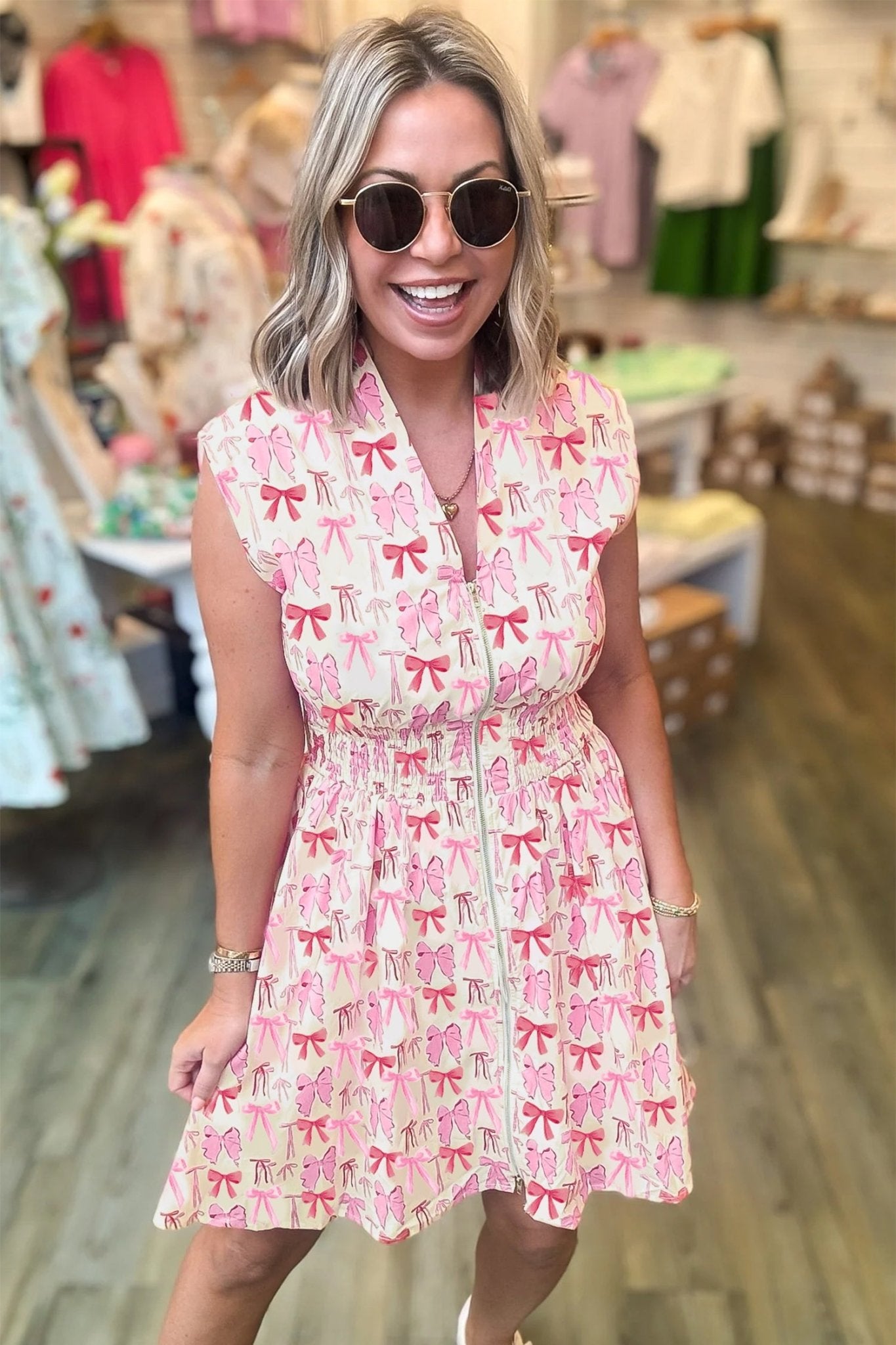 Bow Zip Up Cinched Waist Mini Dress - Rooted & Reckless Co.