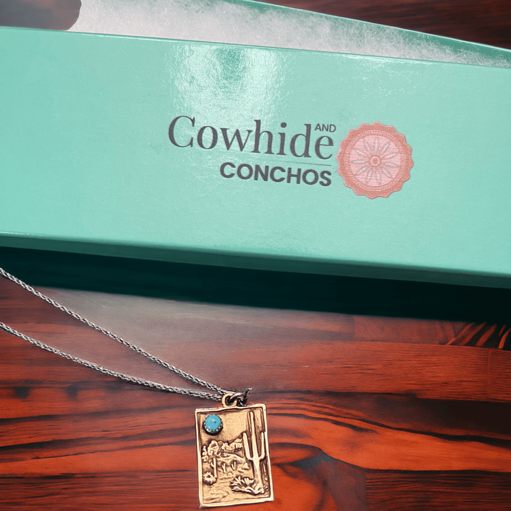 Brass & Sterling Cactus Desert Scenery Pendant with Kingman Turquoise — 18" Sterling Chain Included - Rooted & Reckless Co.
