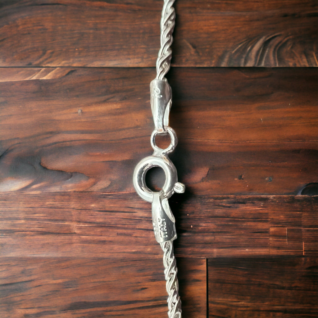Bright Silver 18" Sterling Reverse Rope Chain — 1.35mm Italy-Made .925, Below Collar-Bone Length - Rooted & Reckless Co.